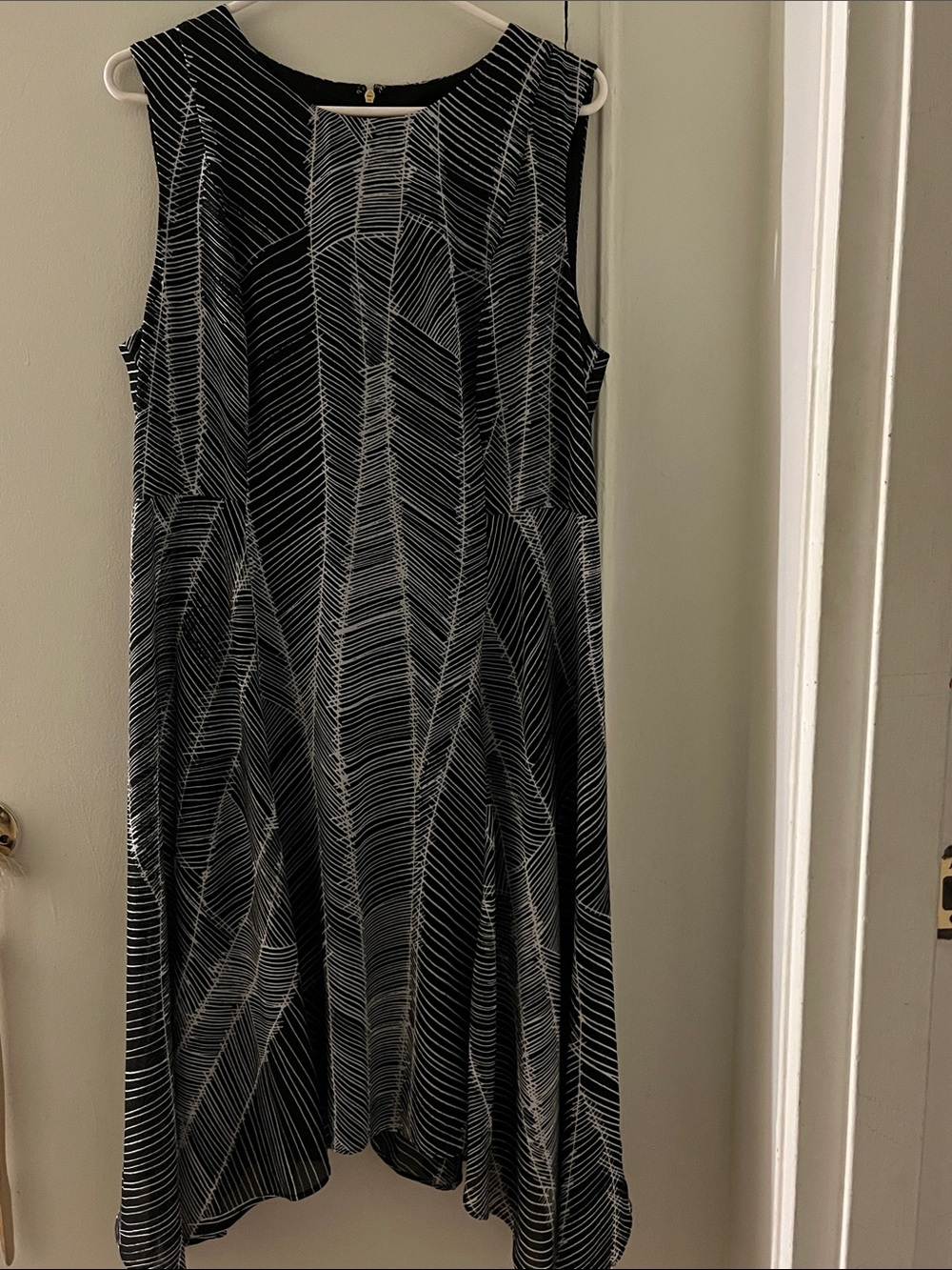 DKNY Black Dress with White Linear Chevron Print